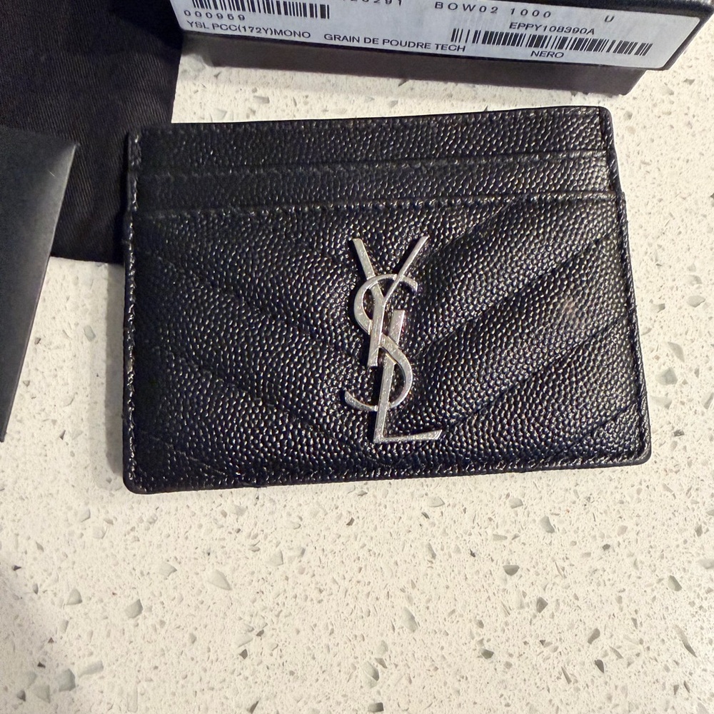 Saint Laurent Black Card Holder with Silver Logo - Picture 3 of 7